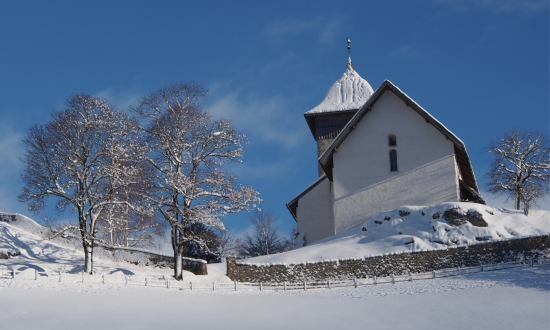 Temple of CHAX from FIB launch site - Winter - Château-d'Œx - Martine Charvolin